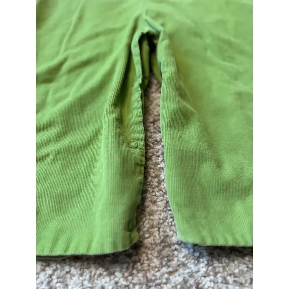 MANO Handmade Christmas Smocked Reindeer Sleigh Green Corduroy Overalls 2T